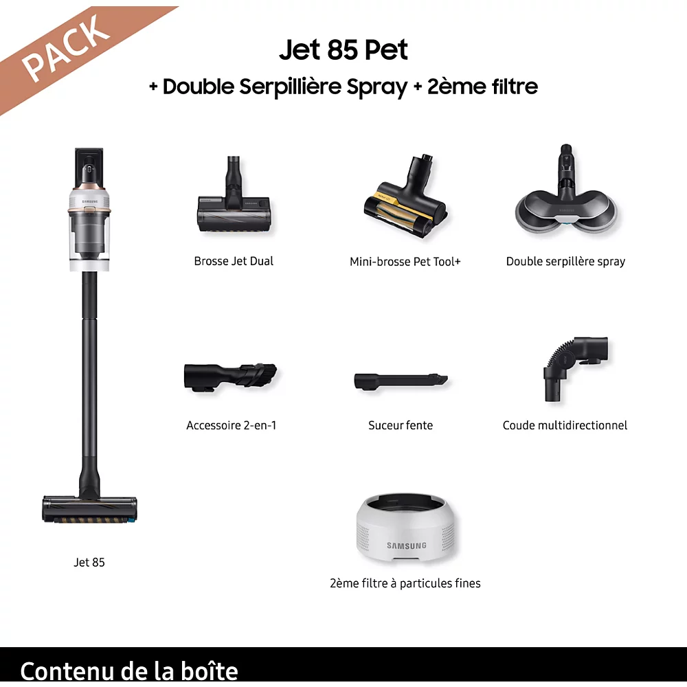 Aspirateur balai SAMSUNG Pack Jet 85 Pet + Double serpillière spray + 2ème filtre – Image 16