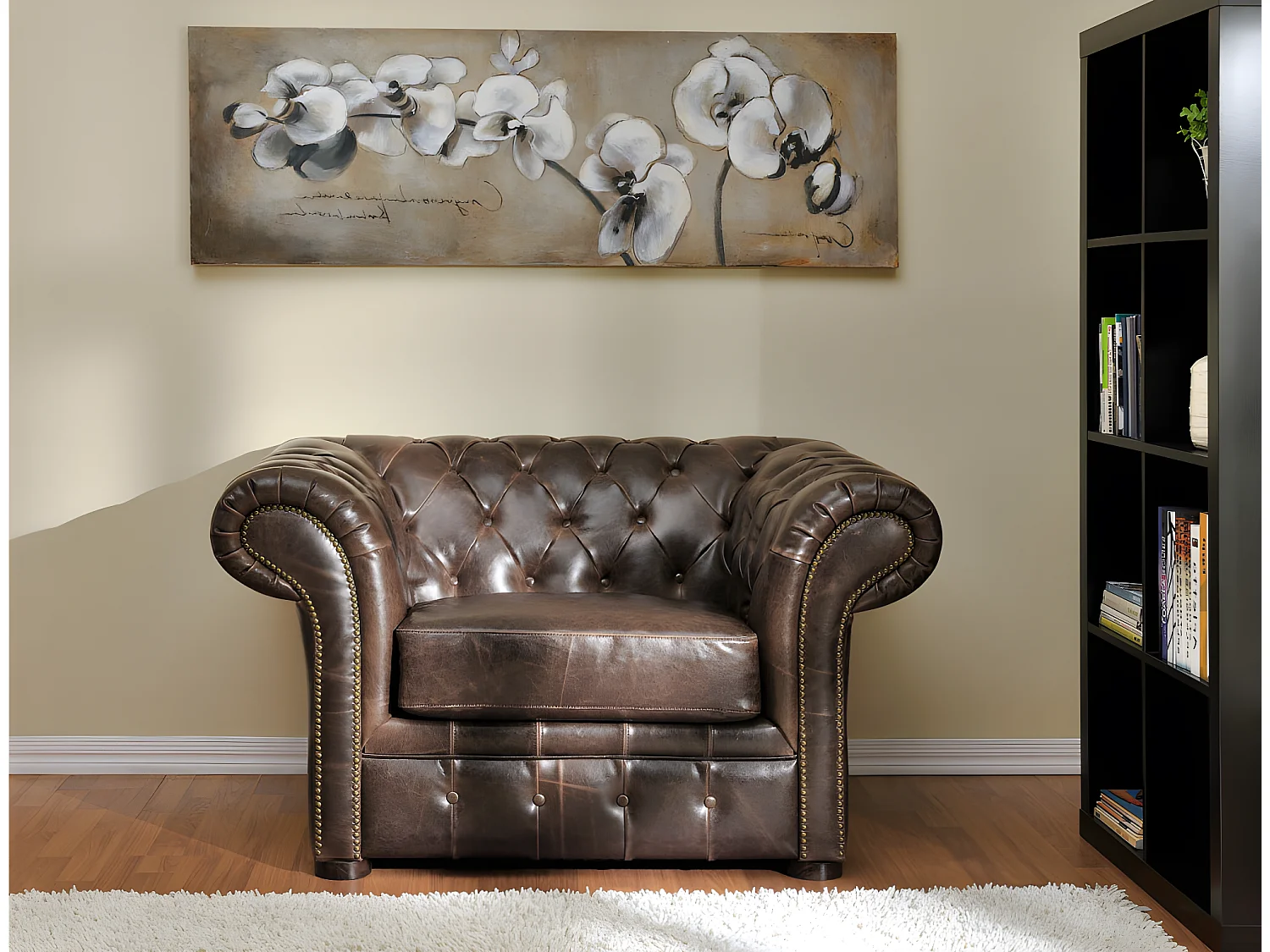 Fauteuil chesterfield CLOTAIRE 100% cuir vieilli – Image 6