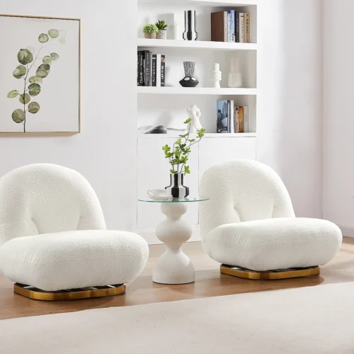 Fauteuil pivotant en tissu bouclette blanc LODOSA