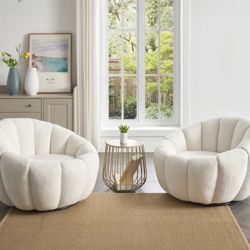 Fauteuil coquillage pivotant en tissu bouclette blanc COSSATO