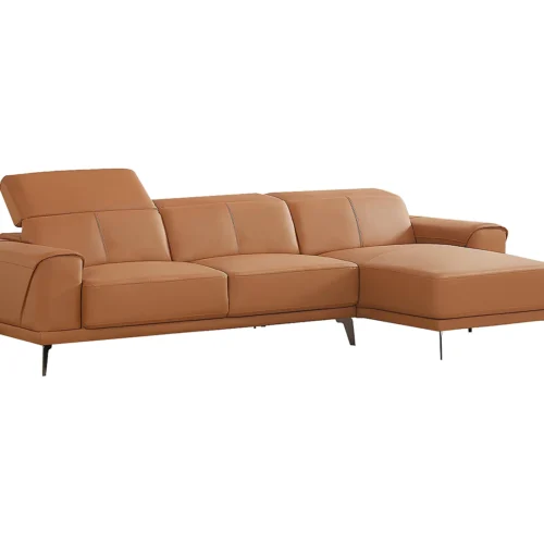 Canapé d’angle droit en cuir de buffle camel ANDOR