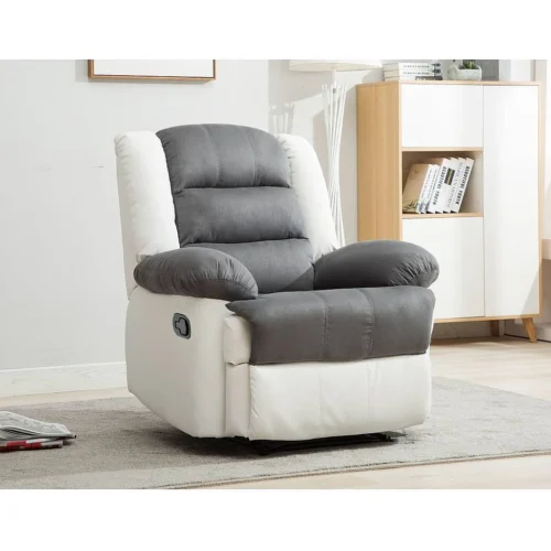 Fauteuil relax « Buckingham » – 85 x 93 x 100 cm – Blanc / Gris clair