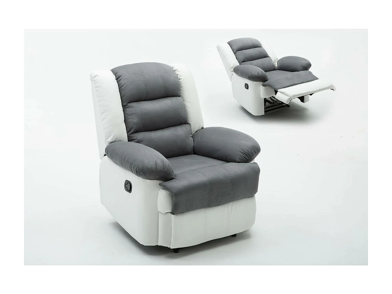 Fauteuil relax "Buckingham" - 85 x 93 x 100 cm - Blanc / Gris clair – Image 2
