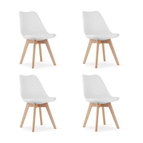 Chaises blanches Valora RIKX avec coussin et pieds en bois x4