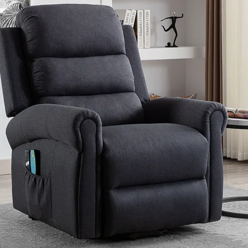 Fauteuil massant en tissu avec releveur électrique – Gris anthracite – LOVARI