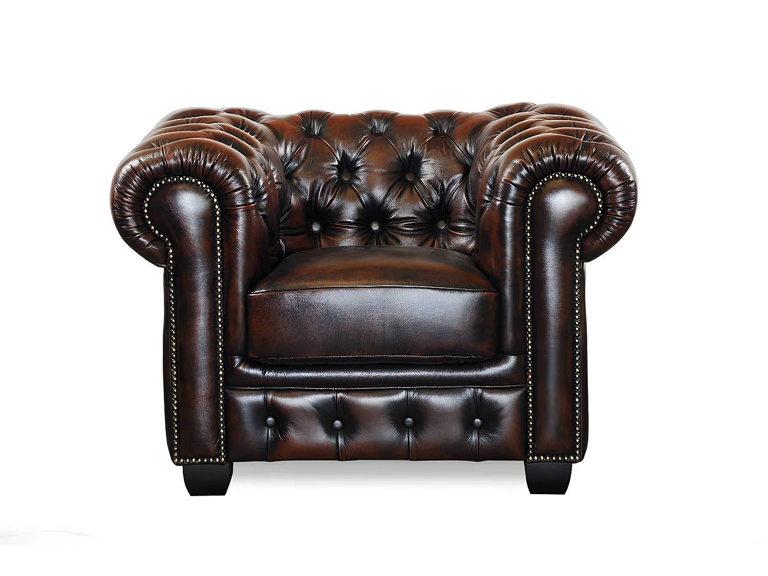 Fauteuil chesterfield BRENTON 100% cuir de buffle - Marron reflets châtains – Image 2