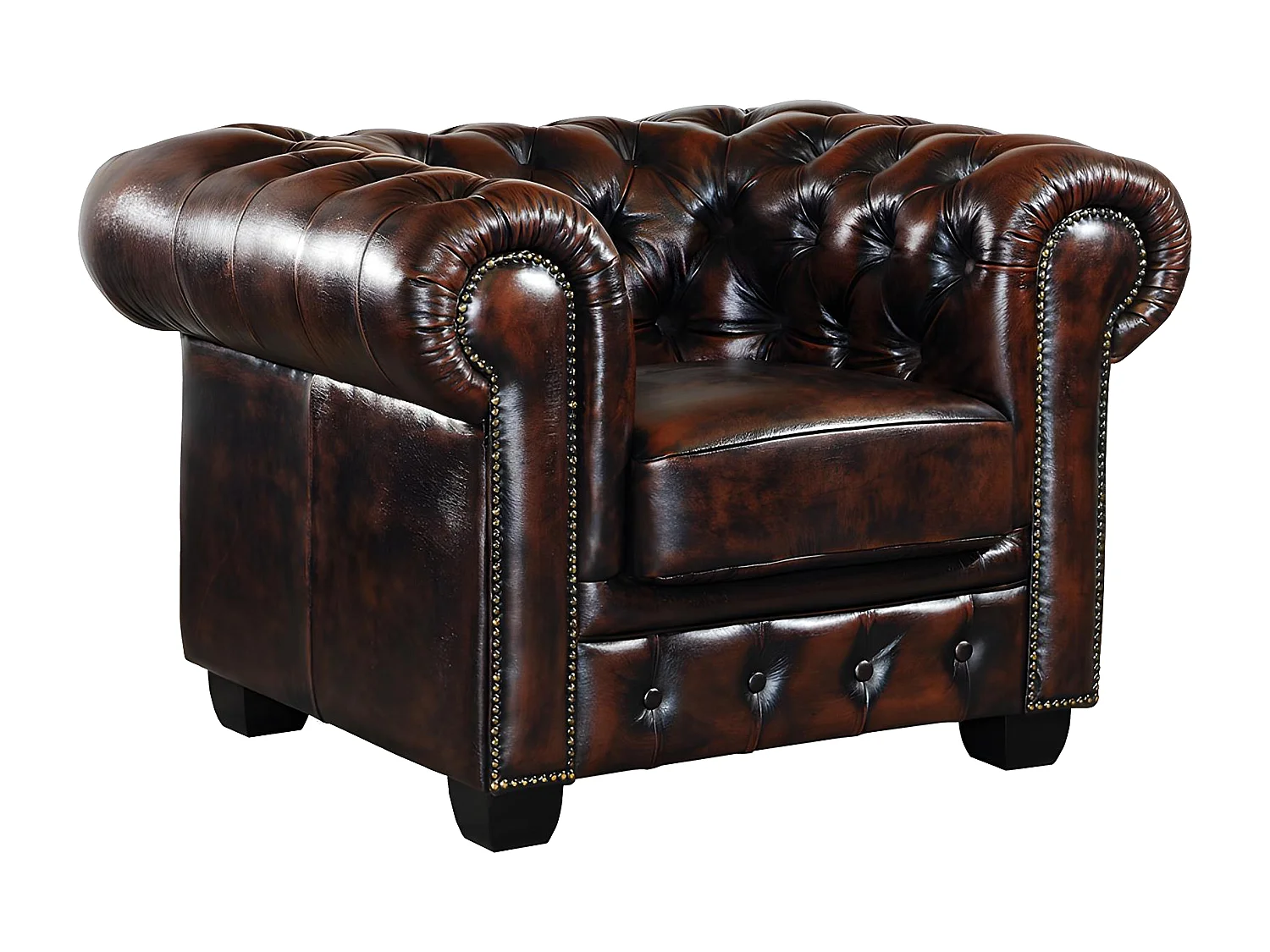 Fauteuil chesterfield BRENTON 100% cuir de buffle - Marron reflets châtains – Image 3