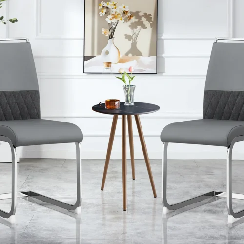 Lot de 2 chaises de salle à manger – Lin et cuir PU – Pièds en métal – Gris – BLITZ