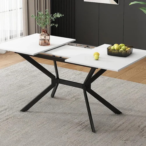 Table à manger extensible 4 à 6 personnes en MDF et métal – Blanc & Noir