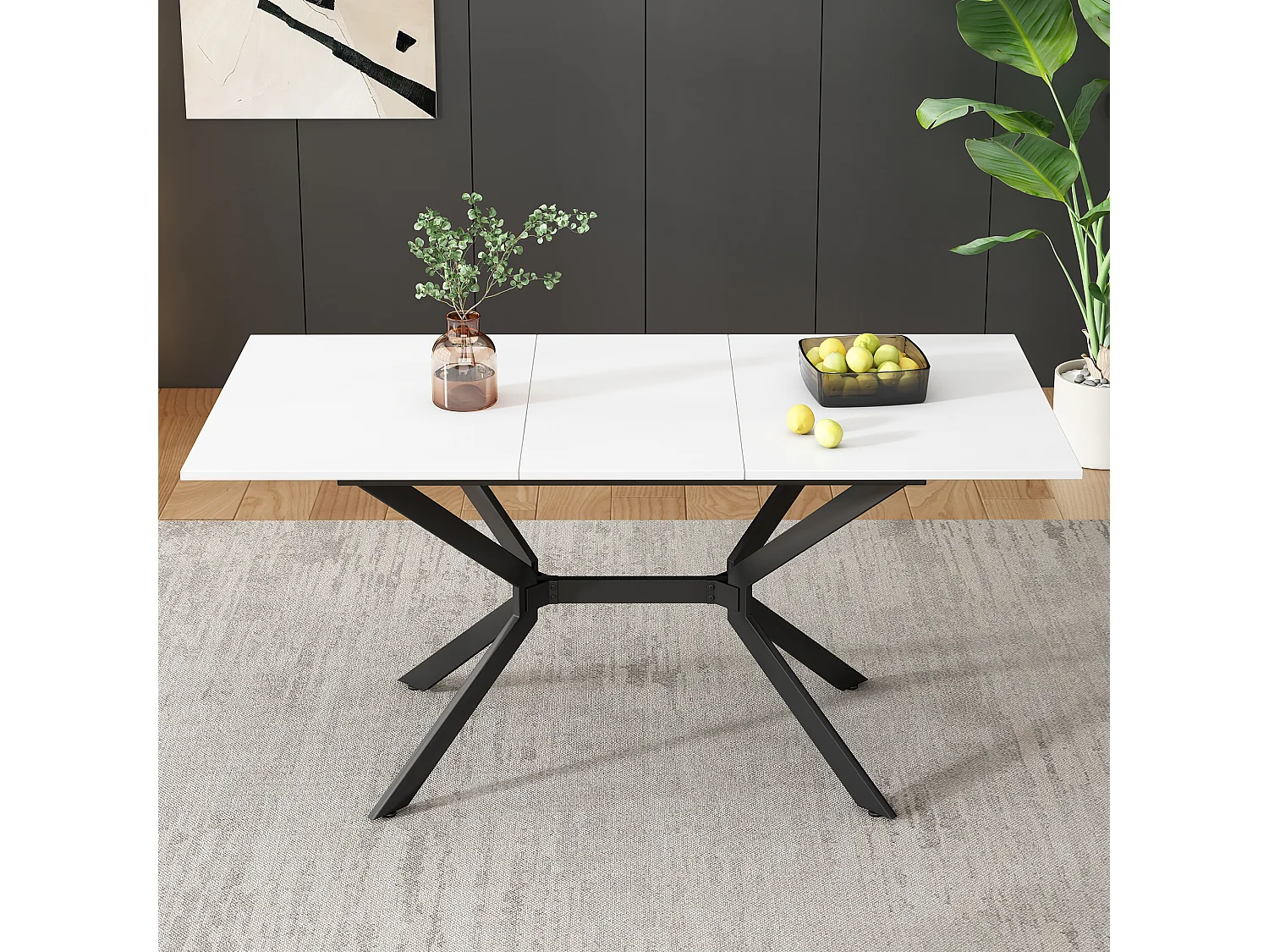 Table à manger extensible 4 à 6 personnes en MDF et métal - Blanc & Noir – Image 4