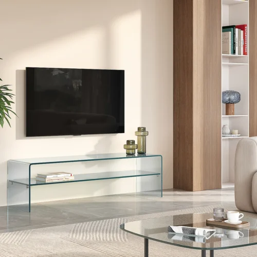 Meuble TV STILEOS – 1 niche – Verre trempé