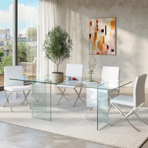 Table à manger COLEDON – 8 personnes – Verre trempé